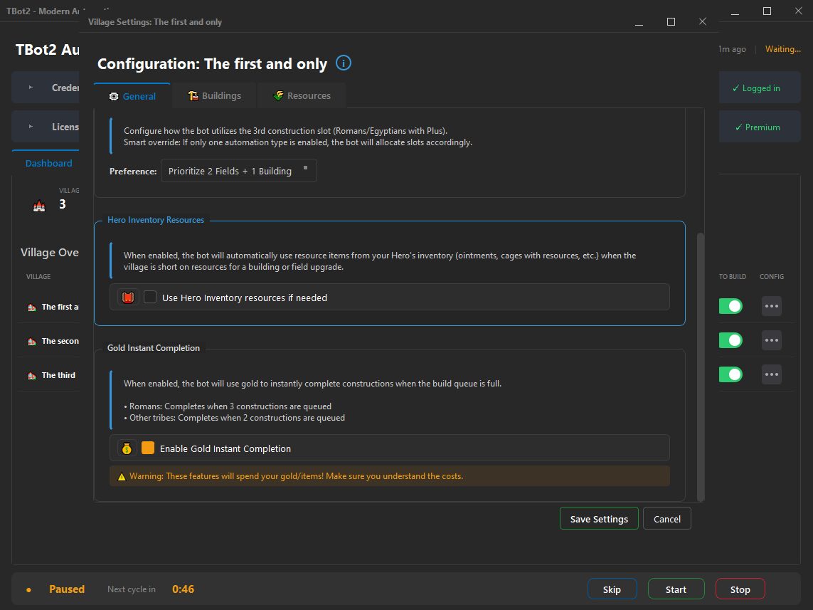 TBot2 Gold Instant Completion: Spend Smart, Build Fast feature preview